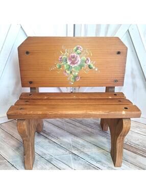 VTG Wooden Park Doll Bench or Plant Holder w/Hand Painted Florals 12.75"H X 12"W
